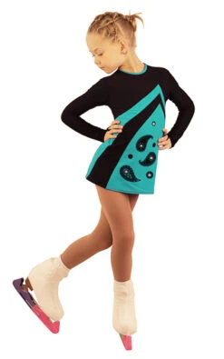 IceDress Figure Skating Dress - Thermal - Velvet (Black With MINT-ORNMNT, Ornament) -SkateHaven Store Velvet 70470 77681 03651 73580.1582529679