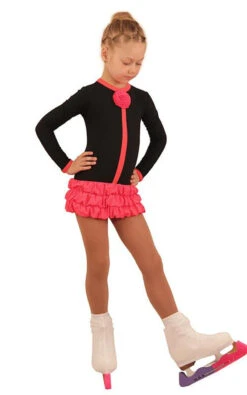 IceDress Figure Skating Dress - Thermal - Buff (Black With Hot Coral)