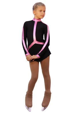 IceDress Figure Skating Dress - Arabesque 2 (Black With Pink Lycra)