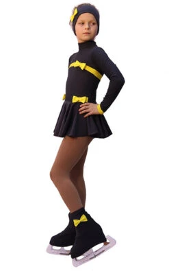 IceDress Figure Skating Dress - Thermal - Bows (25% OFF, Dark Grey And Yellow)