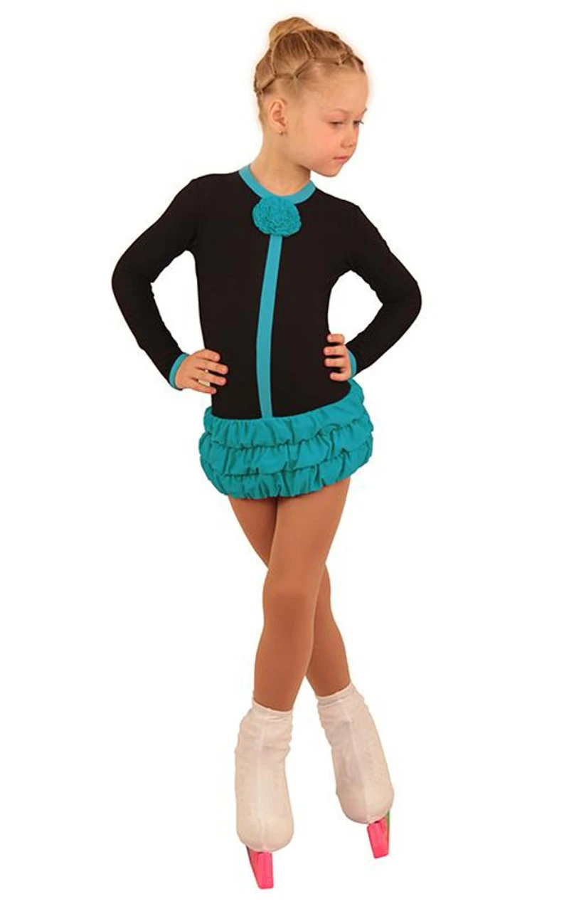 IceDress Figure Skating Dress - Thermal - Buff (Black With Turquoise) 4 IceDress Figure Skating Dress - Thermal - Buff (Black With Turquoise) - Image 2
