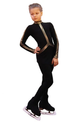 IceDress Figure Skating Dress - Arabesque 2 (Black With Gold Line)
