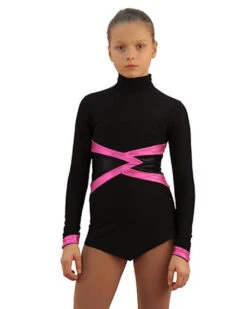 IceDress Figure Skating Dress - Thermal - Jackson 2 (Black With Pink And Black Lycra)
