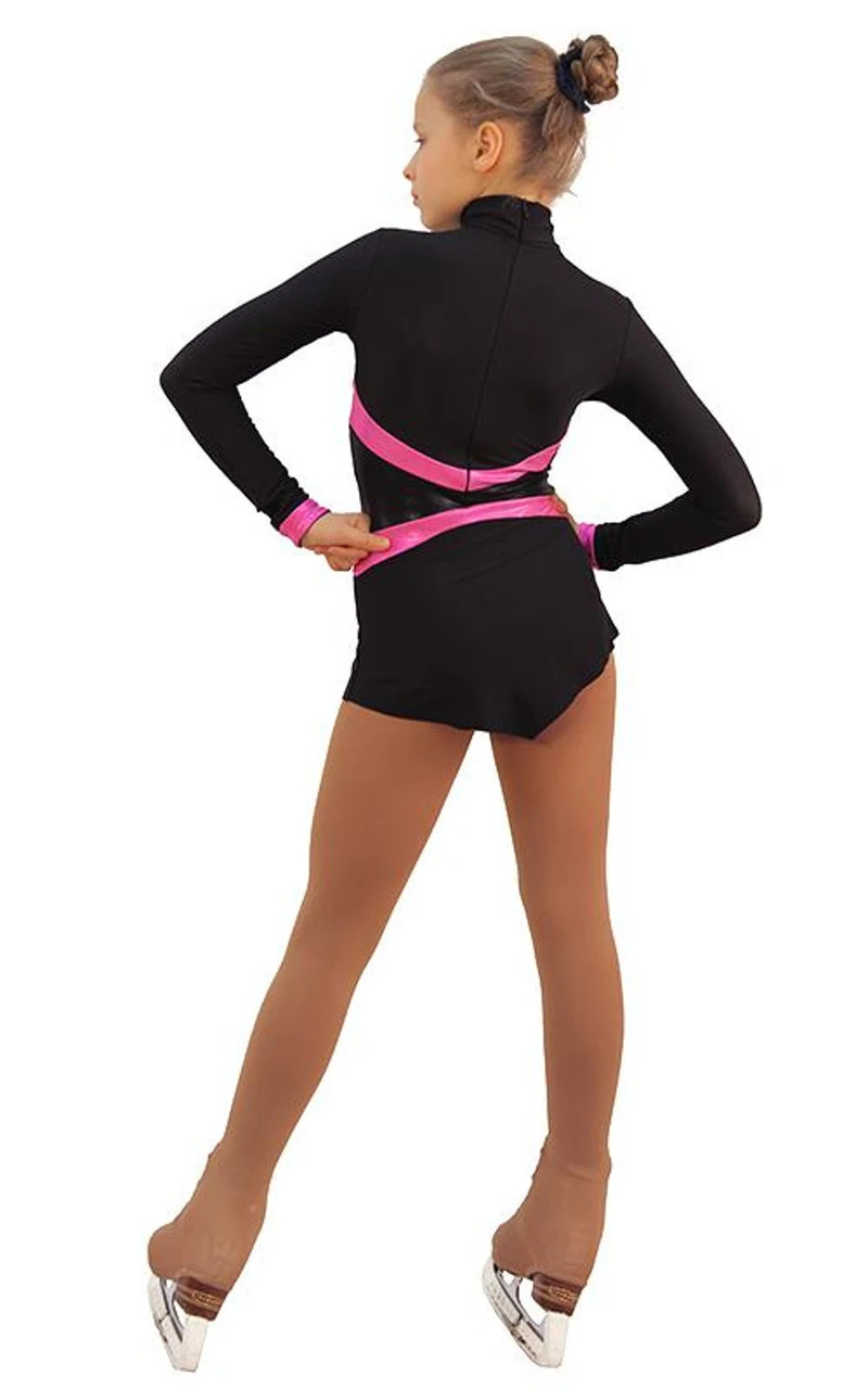IceDress Figure Skating Dress - Thermal - Jackson 2 (Black With Pink And Black Lycra) 6 IceDress Figure Skating Dress - Thermal - Jackson 2 (Black With Pink And Black Lycra) - Image 4
