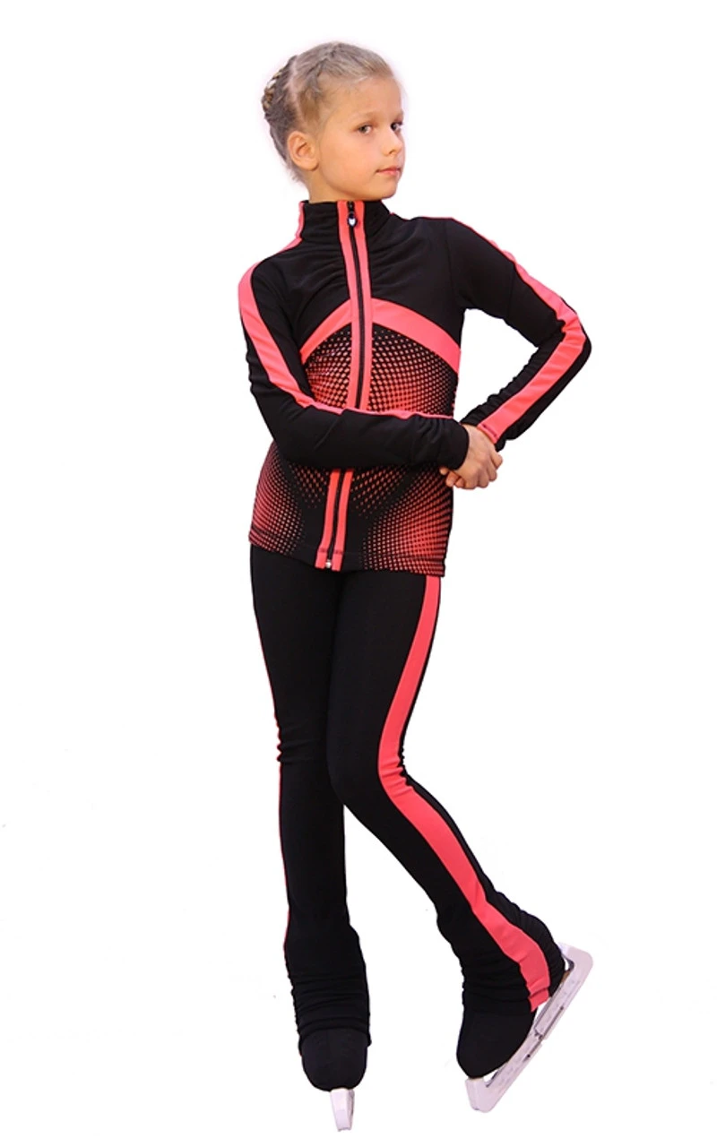IceDress Figure Skating Outfit - Thermal - Jump (Black With Coral Stripes) 3 IceDress Figure Skating Outfit - Thermal - Jump (Black With Coral Stripes)