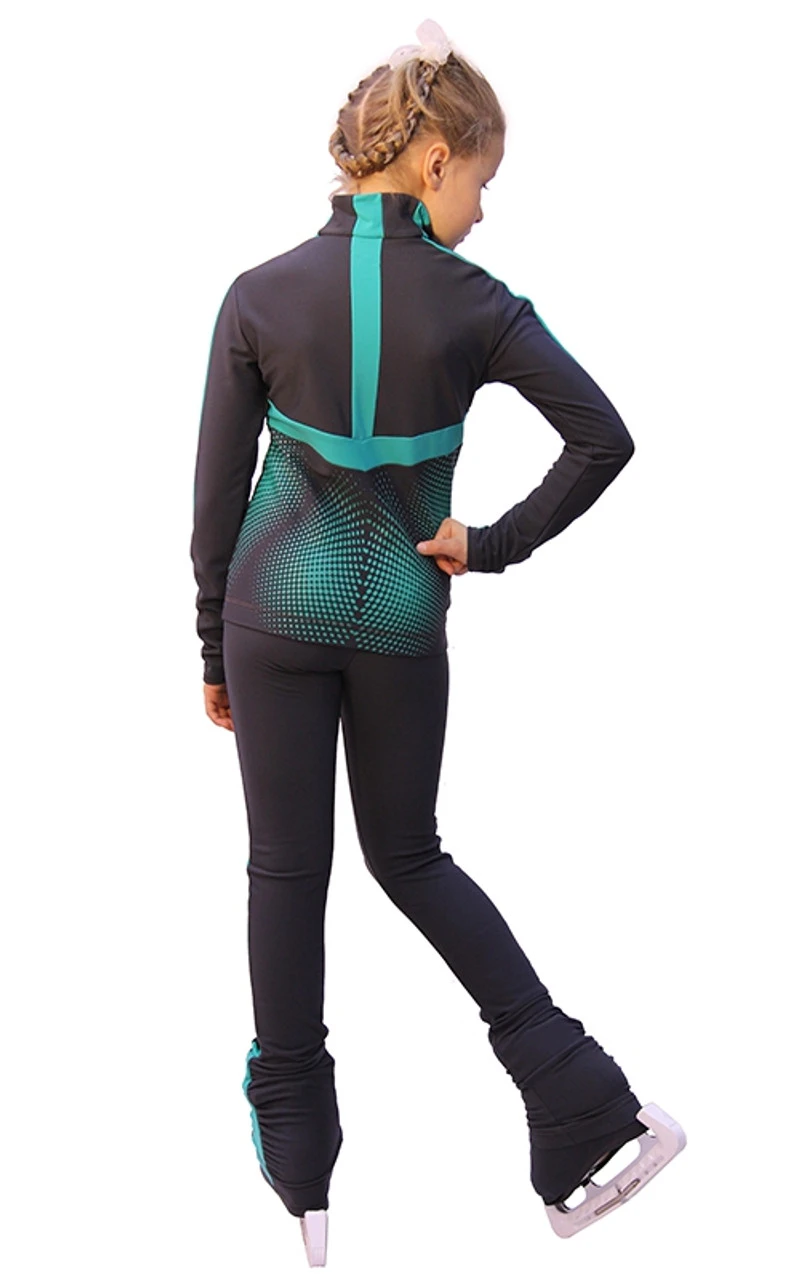 IceDress Figure Skating Outfit - Thermal - Jump (Dark-Grey With Mint Stripes) 5 IceDress Figure Skating Outfit - Thermal - Jump (Dark-Grey With Mint Stripes) - Image 3