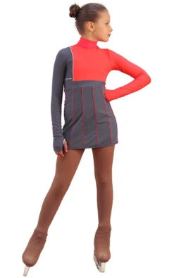 IceDress Figure Skating Dress - Thermal - IceFashion (Light Grey And Hot Coral)
