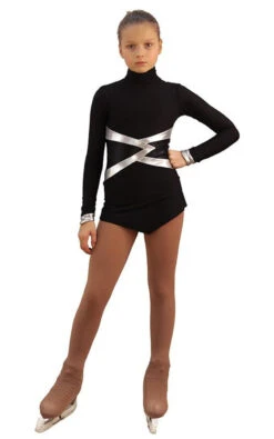 IceDress Figure Skating Dress - Thermal - Jackson 2 (Black With Silver And Black Lycra)