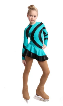 IceDress Figure Skating Dress - Thermal - Serpantine (Mint With Black Lycra)