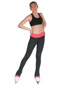 ChloeNoel PS792 3" Waist Band Black/Color Cuffs Elite Figure Skating Pants & Front Pocket -SkateHaven Store chloenoel coral elite 3 waist band pant w color cuffs front pocket 1 42825.1655362191