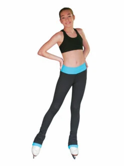 ChloeNoel PS792 3" Waist Band Black/Color Cuffs Elite Figure Skating Pants & Front Pocket -SkateHaven Store chloenoel turquoise elite 3 waist band pant w color cuffs front pocket 1 99211.1655362191