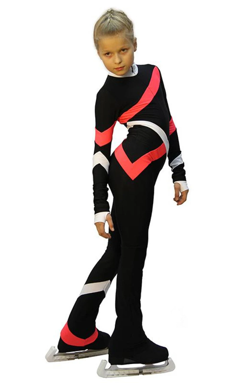IceDress - Figure Skating Training Overalls - Quad (Black, Coral And White) 5 IceDress - Figure Skating Training Overalls - Quad (Black, Coral And White) - Image 3