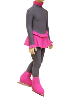 IceDress Figure Skating Dress-Thermal - Flounce (Gray And Pink)