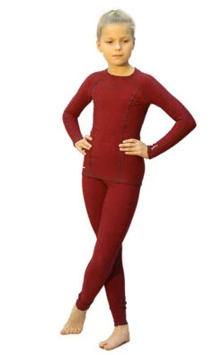 IceDress - Figure Skating Thermal Underwear (Bordeaux Melange With Grey Stitching)