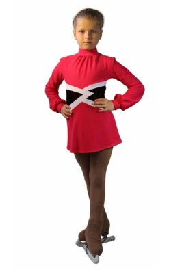 IceDress Figure Skating Dress-Thermal - Jackson (Raspberry With White Belt)
