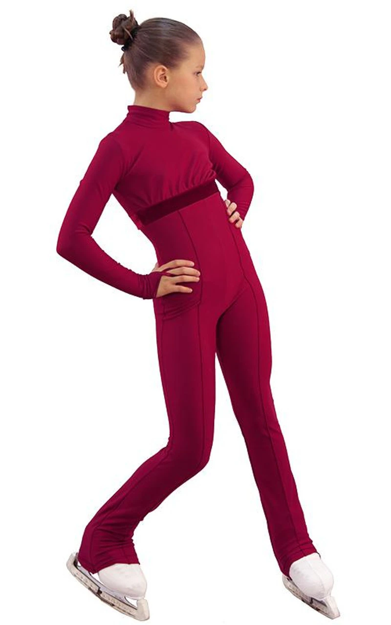 IceDress Figure Skating Overalls - Thermal - Style (Bordeaux With Velvet Trim) 4 IceDress Figure Skating Overalls - Thermal - Style (Bordeaux With Velvet Trim) - Image 2