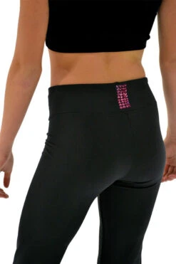 ChloeNoel P622F All Black 3" Waist Band Light Weight Fleece Figure Skating Pants With Fuchsia Swarovski Crystal Blocks