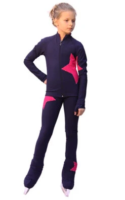 IceDress Figure Skating Outfit - Thermal - Star (with Pants) (Gray-Blue With Raspberry)