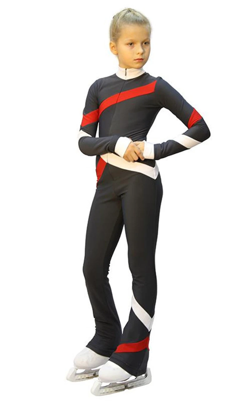 IceDress - Figure Skating Training Overalls - Quad (Dark Grey, Red And White) 3 IceDress - Figure Skating Training Overalls - Quad (Dark Grey, Red And White)