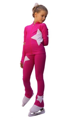 IceDress Figure Skating Outfit - Thermal - Star (with Pants) (Fushsia With White)