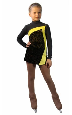IceDress Figure Skating Dress-Thermal - Charlotte (Gray And Yellow)
