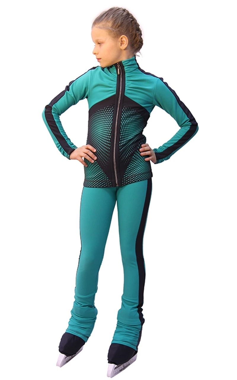 IceDress Figure Skating Outfit - Thermal - Jump (Mint With Dark Grey Stripes) 3 IceDress Figure Skating Outfit - Thermal - Jump (Mint With Dark Grey Stripes)