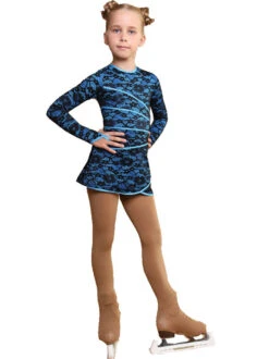 IceDress Figure Skating Dress - Thermal - Grace With Guipure (Black With Blue)