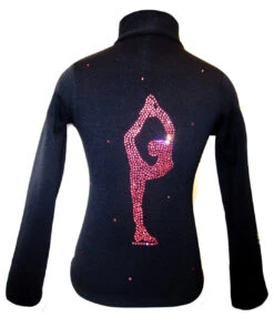 Black Ice Skating Jacket With Pink Crystals "Bielmann" Rhinestone Applique