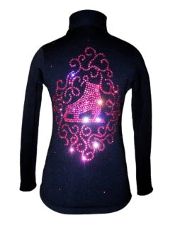 Black Skating Jacket With Pink Crystals "Skate & Ornament" Applique