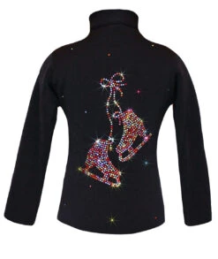Black Ice Skating Jacket With Rainbow Mix "Pair Of Skates" Rhinestones Design