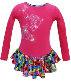 Pink "Peace & Stars" Ice Skating Dress With "Pair Of Skates" Design