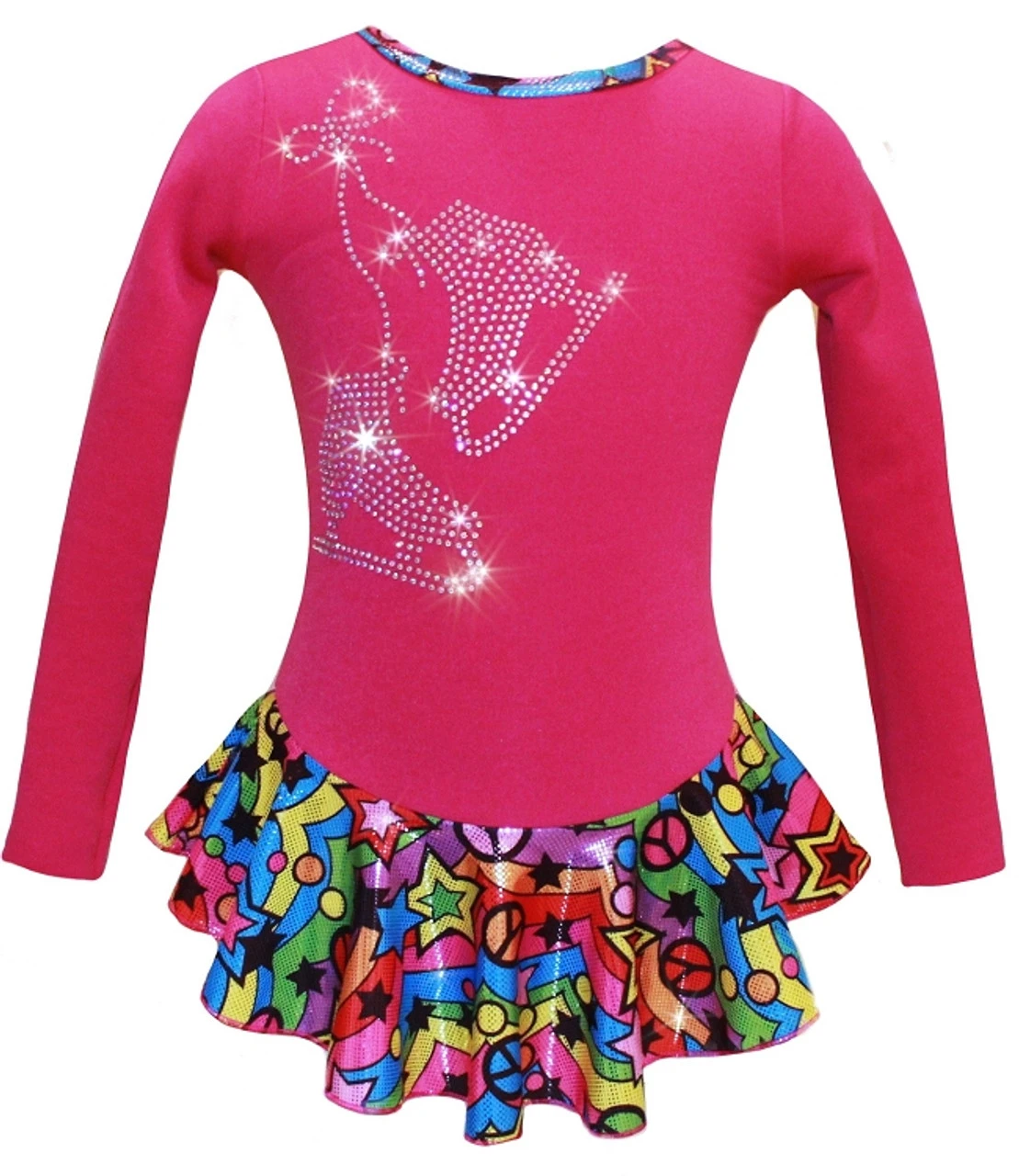 Pink "Peace & Stars" Ice Skating Dress With "Pair Of Skates" Design 3 Pink "Peace & Stars" Ice Skating Dress With "Pair Of Skates" Design