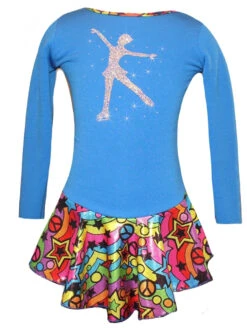 Blue "Peace & Stars" Ice Skating Dress With "Skating Girl" Design