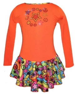 Orange "Peace & Stars" Ice Skating Dress With "Peace & Stars" Rhinestone Applique