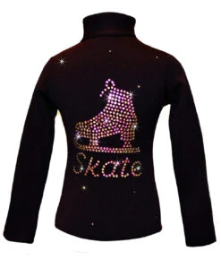 Black Ice Skating Jacket With Vitrail "Skate" Rhinestone Applique