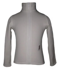 White Ice Skating Jacket With "Pair Of Skates" Red Crystal Rhinestone Applique -SkateHaven Store whitejacketfront 42814.1667938542